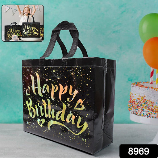 Birthday Gift Bag with Gold Shiny Stars, Reusable Party Gift Bags (1 Pc) by Your Brand
