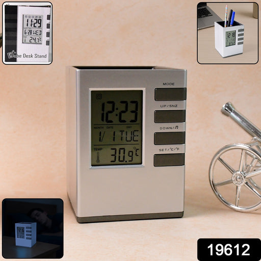 Multifunction Cube Digital Desk Clock with Pen Holder (1 Pc) by Your Brand