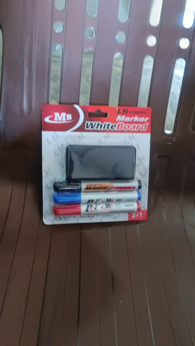 Whiteboard Marker Set (Blue, Black, Red) with Board Duster - Pack of 4 by Your Brand