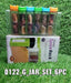 Assorted plastic spice jars with bright, colorful lids