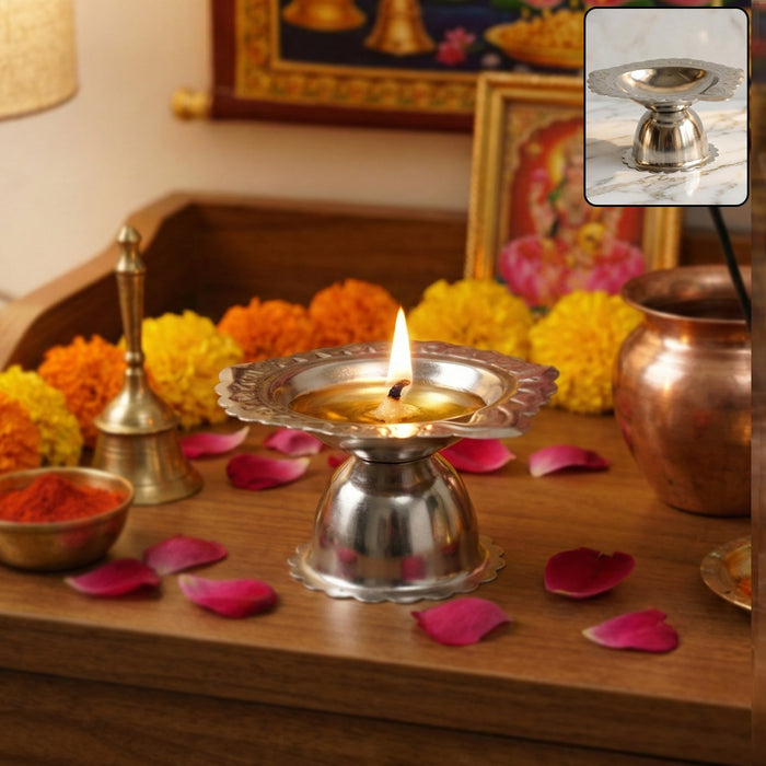 Stainless Steel Traditional Puja Diya Stand (1 Pc) by Your Brand