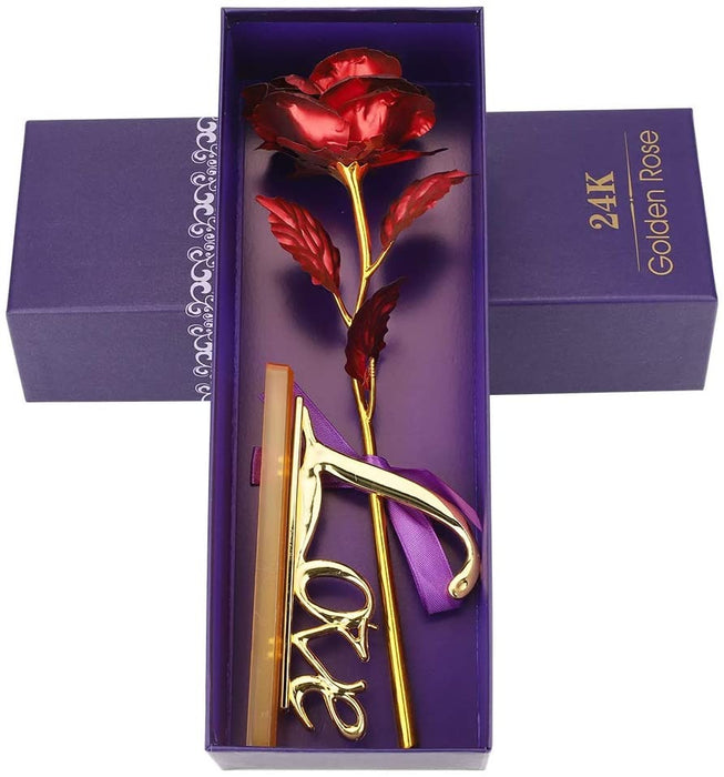24k Gold Rose,hicoosee Gold Foil Plated Rose with LOVE Stand and Gift Box by Your Brand
