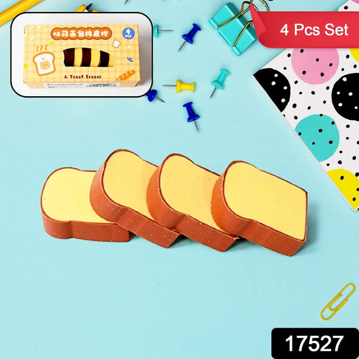 3D Toast Bread Shape Eraser for Kids, Cartoons Erasers Toast Bread Erasers Bread Shaped Eraser for Students, Gift, Cute Fun Food Erasers for School Classroom, Stationery for Boys & Girls (4 Pcs Set) by Your Brand