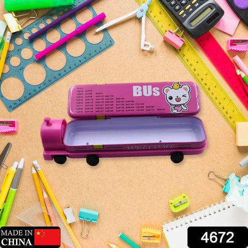 Double Decker Metal Bus Compass Case – 2-Layer Movable Wheels & Sharpener for Kids by Your Brand