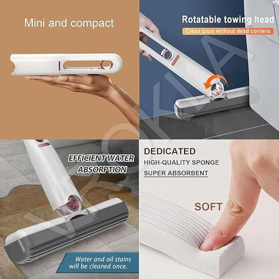 Mini Mop for Kitchen, Floor, Glass & Car – Self Squeeze Sponge Mop