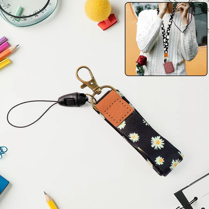 Floral Print Neck Lanyard Strap with Clip Hook & Mobile String (1 Pc) by Your Brand