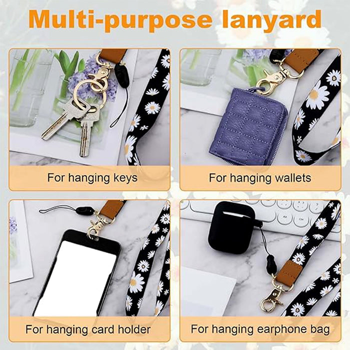 Floral Print Neck Lanyard Strap with Clip Hook & Mobile String (1 Pc) by Your Brand
