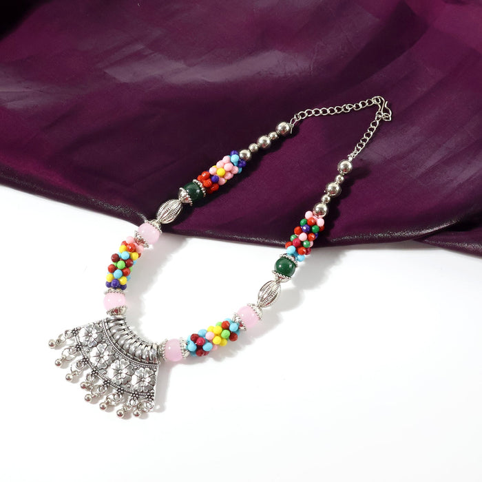Premium Multicolor Beaded Oxidised Necklace (1 Pc Set) by Your Brand