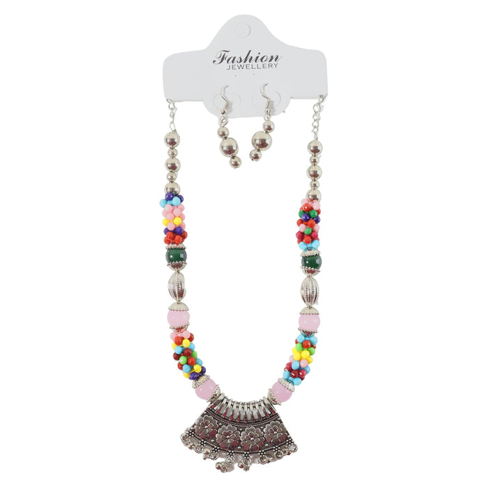 Premium Multicolor Beaded Oxidised Necklace (1 Pc Set) by Your Brand