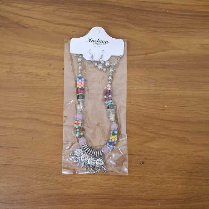 Premium Multicolor Beaded Oxidised Necklace (1 Pc Set) by Your Brand