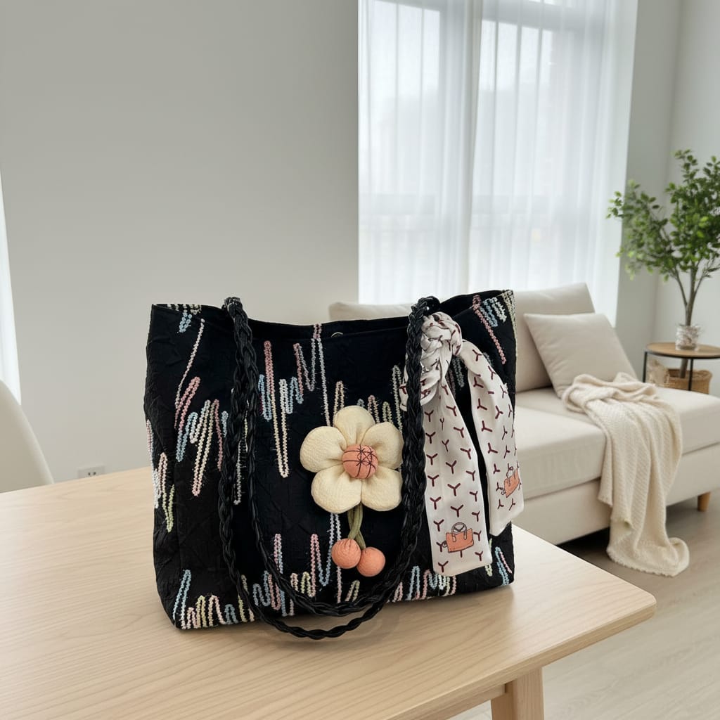 Luxury Embroidered Designer Shoulder Tote Bag – Lightweight Fashion Handbag for Women