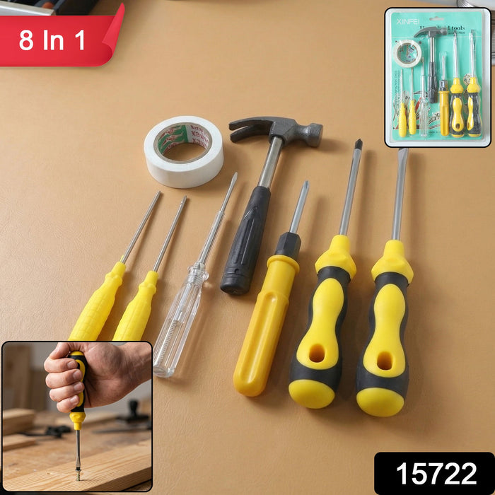 8 In 1 Hand Tool Kit Set, Screwdriver Hammer Repair Tool Kit (1 Set, Mix Color Tap) by Your Brand