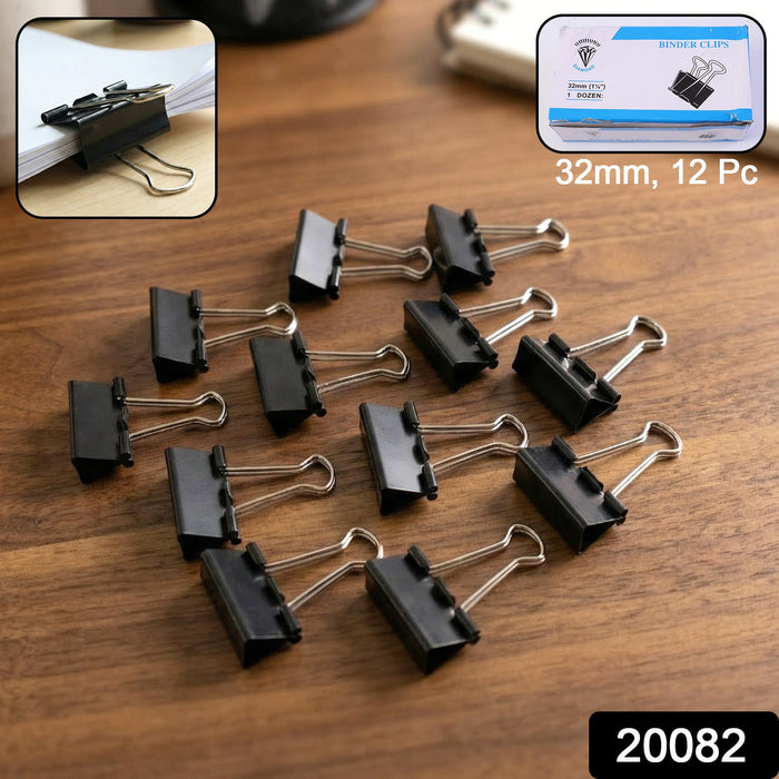 Medium Size Heavy-Duty Black Binder Clips Set (32 mm, 12 Pc) by Your Brand