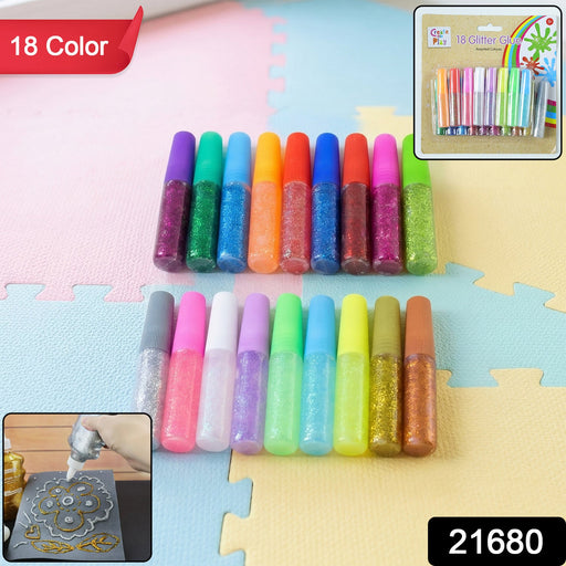 18 Assorted Color Glitter Glue Pens Set for Art & Craft Decoration by Your Brand
