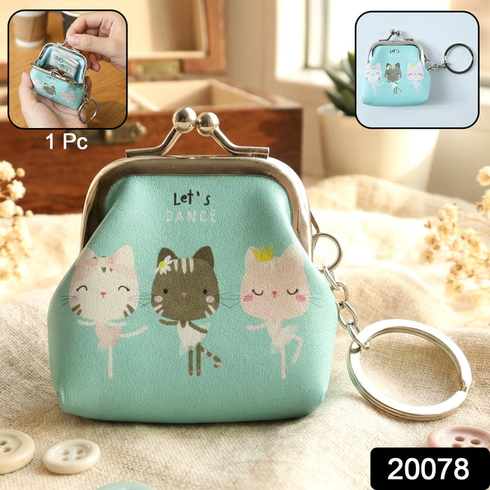 Cute Cartoon Cat Printed Mini Coin Purse Keychain (1 Pc) by Your Brand