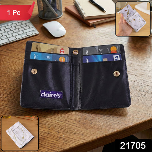 Compact Marble Finish Snap Button Card Holder Wallet (1 Pc) by Your Brand