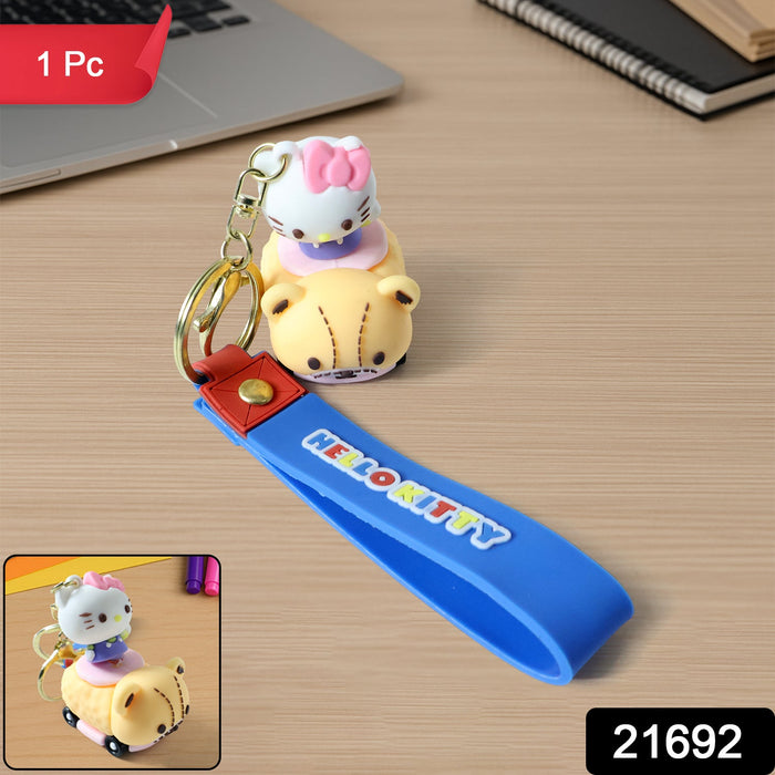 Cute Cartoon Cat Riding Toy Car Silicone Keychain (1 Pc) by Your Brand