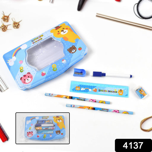 Cartoon Metal Compass Box for Kids with Stationery (6 Pc Set) by Your Brand