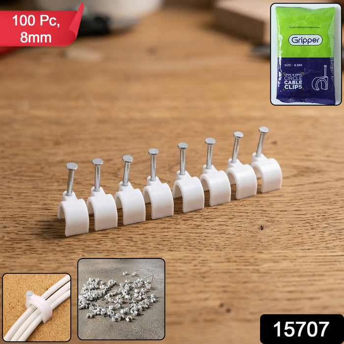 Heavy Duty Plastic Cable Clip with Steel Nail (100 Pc, 8mm) by Your Brand
