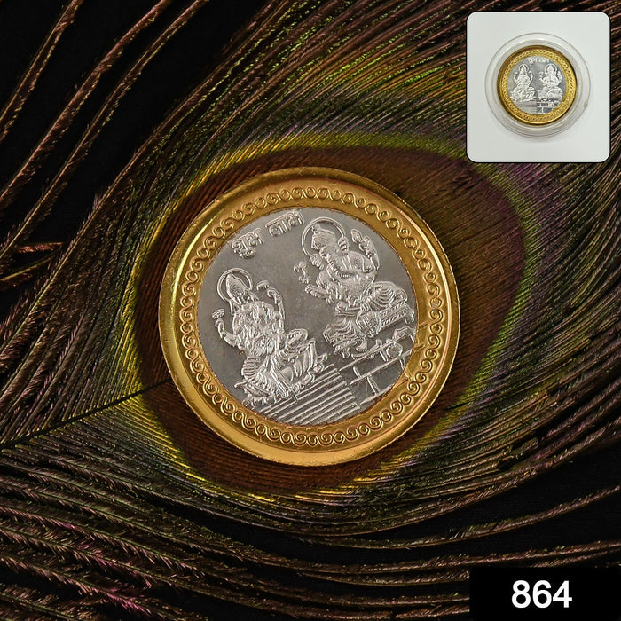 Premium Gold & Silver Dual-Tone Religious Coin with Lakshmi Ganesh Design by Your Brand