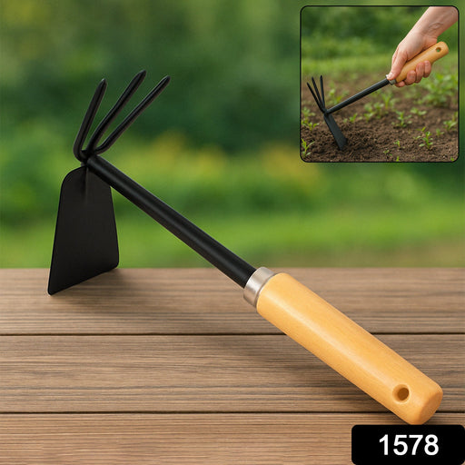 2 in 1 Double Hoe Gardening Tool with Wooden Handle by Your Brand