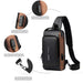 Unisex black and brown lightweight crossbody sling bag with anti-theft lock, smooth zipper, USB charging port.