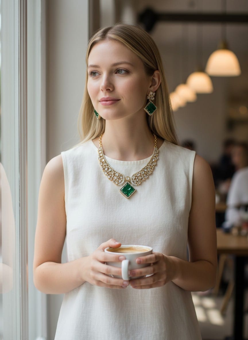 Vim Square Victorian Necklace Set – Royal Elegance for Women