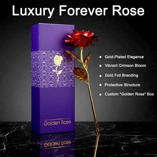 24K Artificial Golden Rose / Gold Red Rose with Gift Box (10 inches) by Your Brand